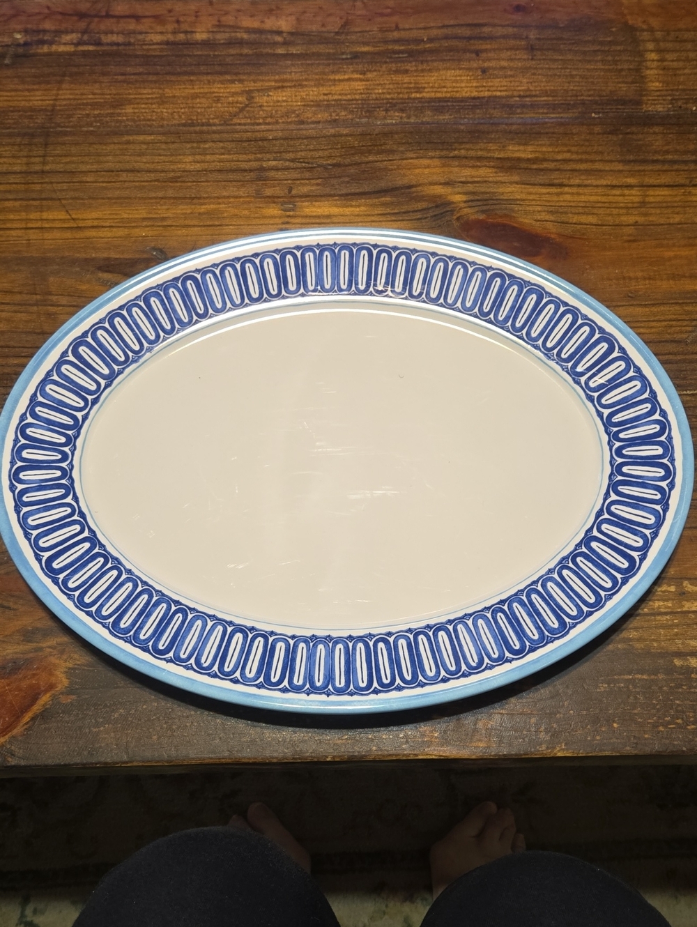 Williams-Sonoma Blue and White Oval Melamine Serving Platter 17 X 13 Inches
